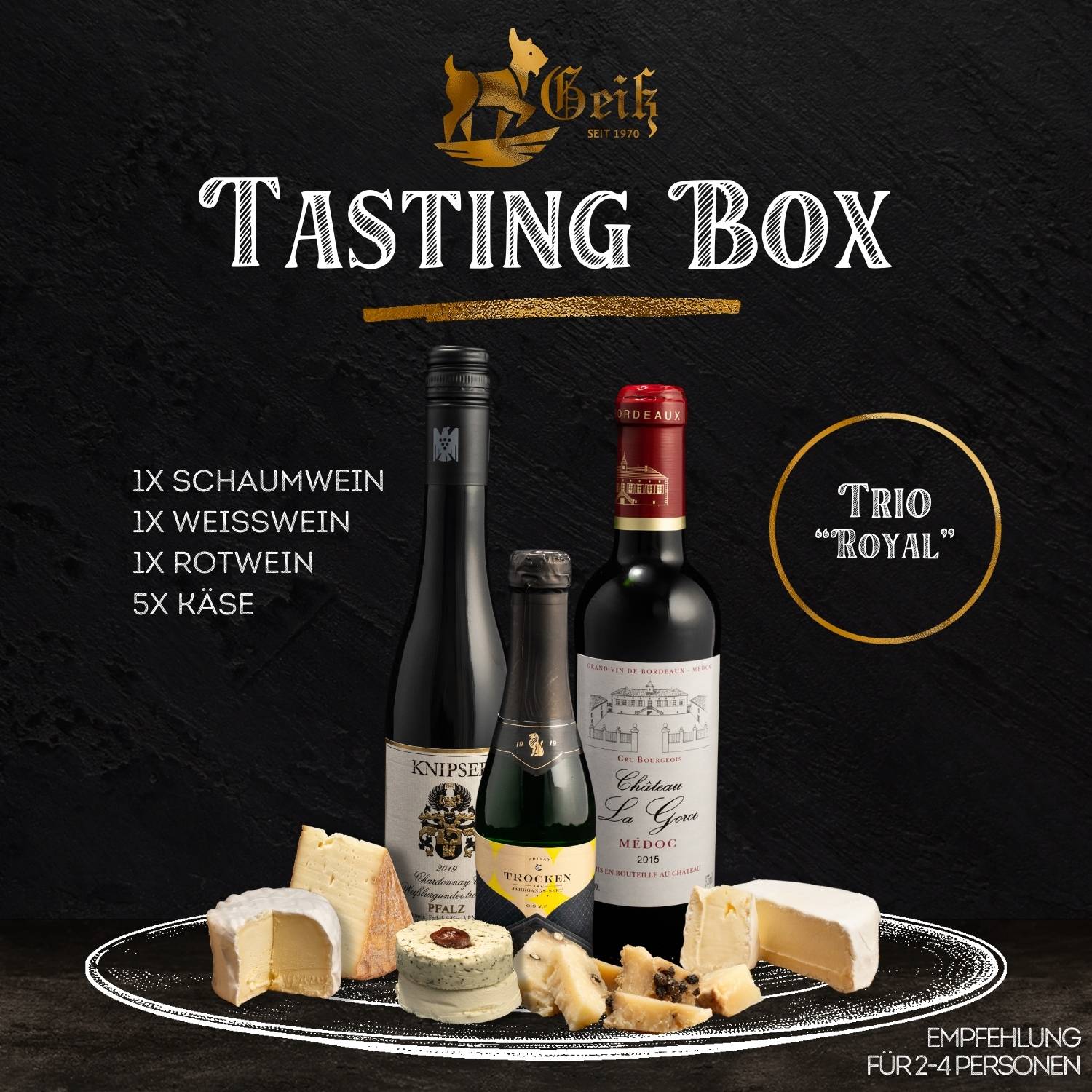 TASTINGBOX - Käse & Wein - Trio “Royal”